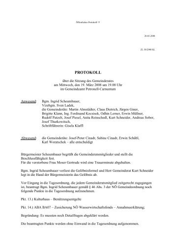 Gemeinderatssitzung (58 KB) - .PDF - Gemeinde Petronell-Carnuntum
