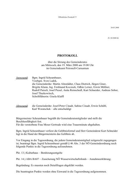 Gemeinderatssitzung (58 KB) - .PDF - Gemeinde Petronell-Carnuntum