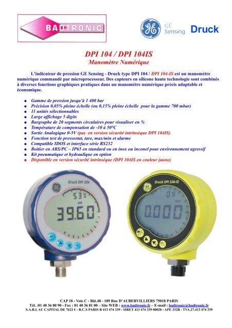 Manomètre numérique de pression avec interface RS-232 et logiciel