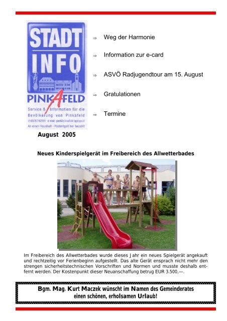 August 2005 Weg der Harmonie Information zur e-card ... - Pinkafeld