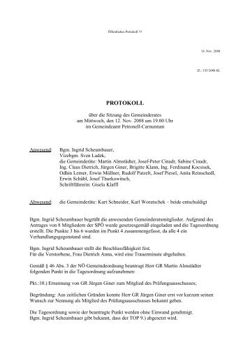 Gemeinderatssitzung (52 KB) - .PDF - Gemeinde Petronell-Carnuntum