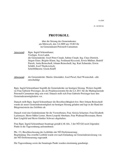 Gemeinderatssitzung (37 KB) - .PDF - Gemeinde Petronell-Carnuntum