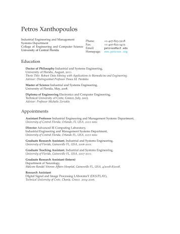 Petros Xanthopoulos: Curriculum Vitae - Industrial Engineering ...