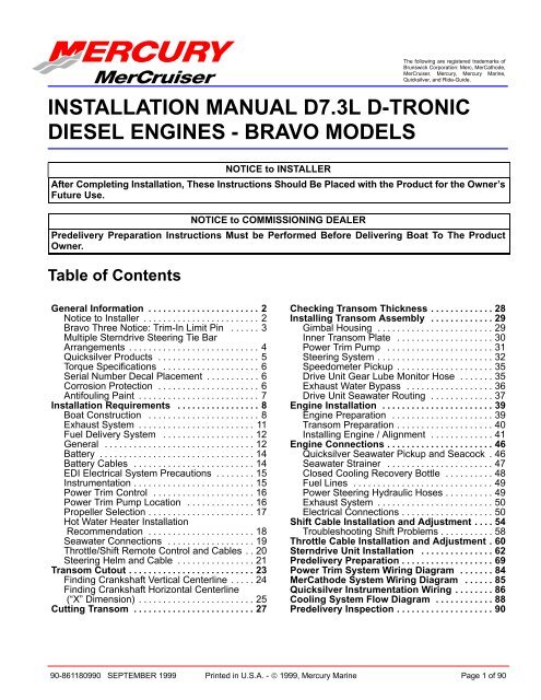 INSTALLATION MANUAL D7.3L D-TRONIC ... - Mercury Marine