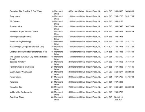 Business Directory - City of Mount Pearl