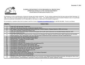 Approved Equipment List - Florida Department of Environmental ...