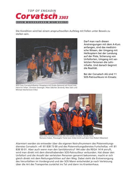 Die Arbeit der SOS-Crew - Corvatsch