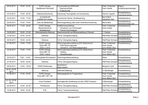 Dienstplan für die Ausbildung im Wasserrettungsdienst der DLRG ...