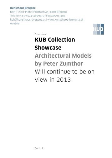 KUB Collection Showcase Architectural Models by Peter Zumthor ...