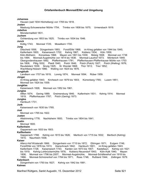 Ortsfamilienbuch Monreal/Eifel - Heimatchronik Monreal