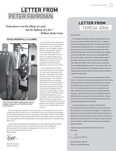 Letter From Peter Fayroian Greenhills School