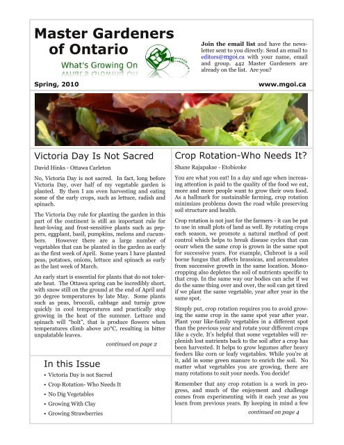 Spring 2010 - Master Gardeners of Ontario