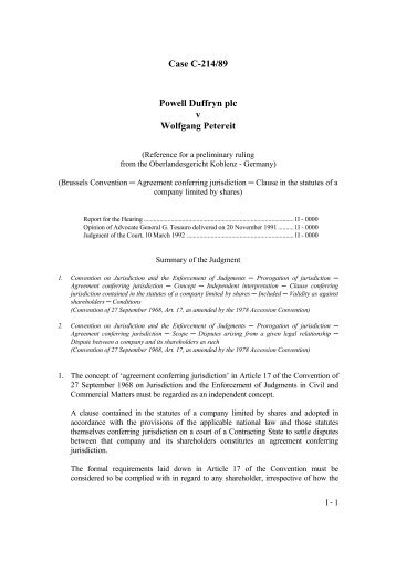 Case C-214/89 Powell Duffryn plc v Wolfgang Petereit