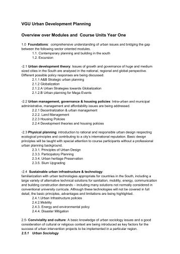 VGU Urban Development Planning Overview over Modules and ...