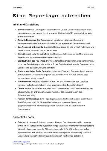 Reportage Schreiben Reportage Schreiben