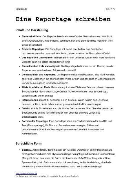090223 Eine Reportage schreiben  pangloss.de