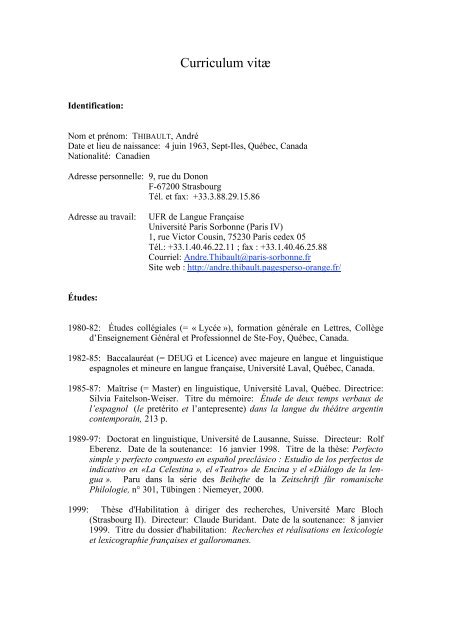 Curriculum Vitæ André Thibault - 