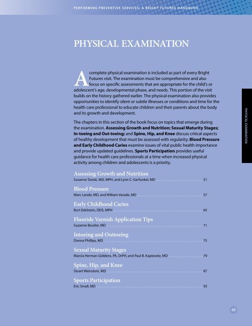 Physical Examination Bright Futures American Academy Of