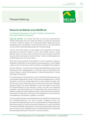 Pressemitteilung - HELMA Eigenheimbau AG