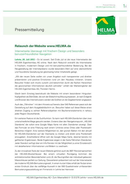 Pressemitteilung - HELMA Eigenheimbau AG