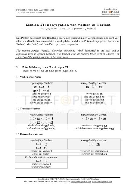 Konjugation von Verben im Perfekt - Learn German Online