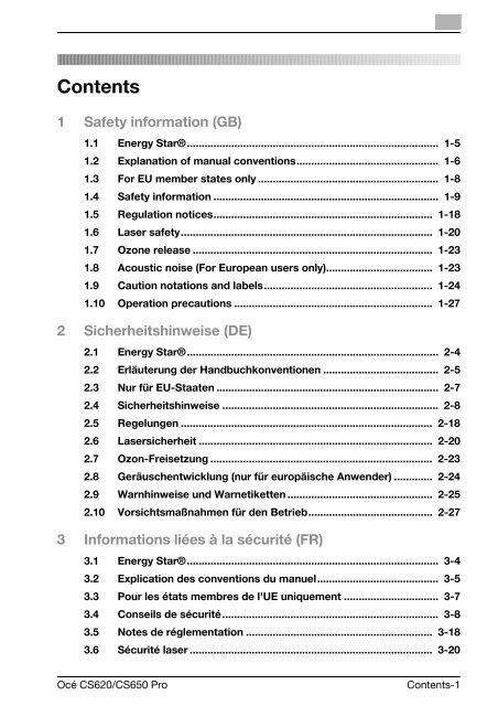 Safety Manual: CS620, CS650 - 2007