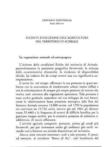 Continella G.,Recente evoluzione dell'agricoltura nel territorio