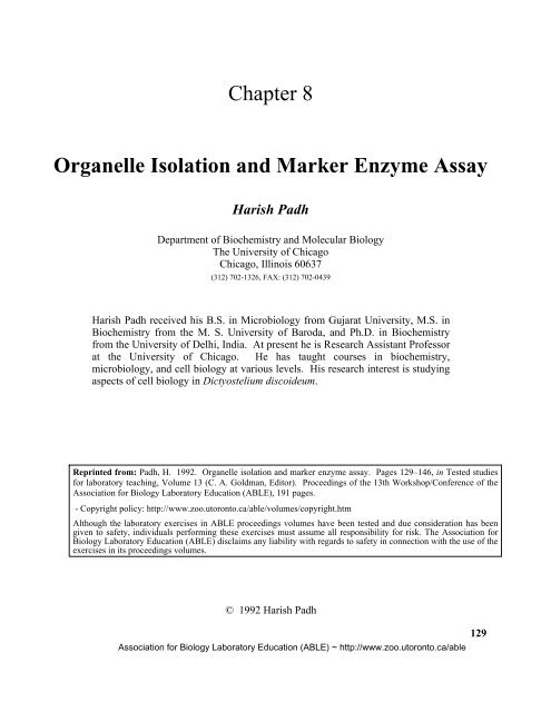 Organelle Isolation and Marker Enzyme Assay - Association for ...