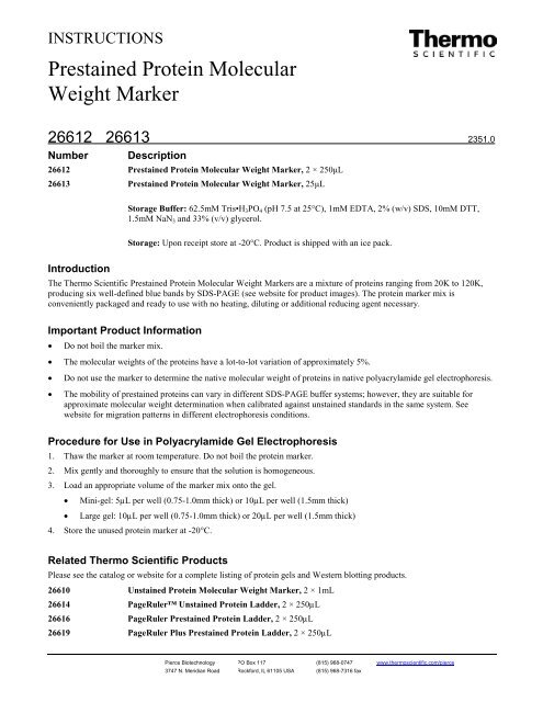 Prestained Protein Molecular Weight Marker - Pierce
