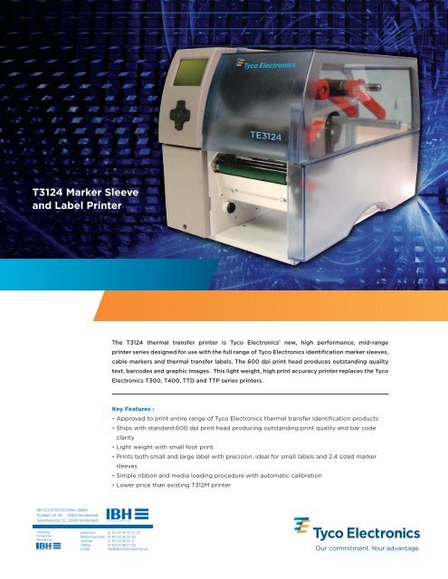 T3124 Marker Sleeve and Label Printer - IBH Elektrotechnik GmbH
