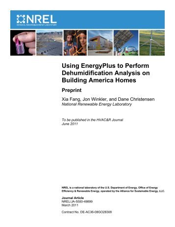 Using EnergyPlus to Perform Dehumidification Analysis on ... - NREL