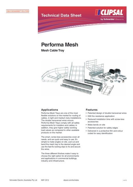 Product Data Sheet - Performa Mesh, Mesh Cable Tray ... - Clipsal