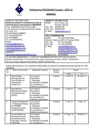 Performa for ITEC/SCAAP Courses – 2012-13 GENERAL ... - Niesbud