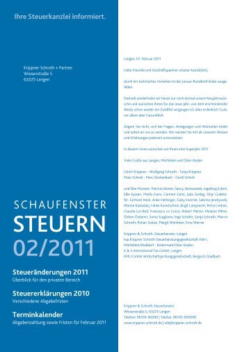 Schaufenster Steuern 02/2011 - Krippner & Schroth