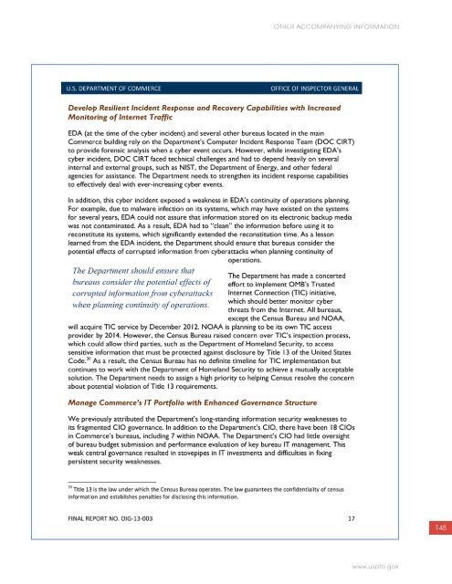 USPTO Performance and Accountability Report - U.S. Patent and ...