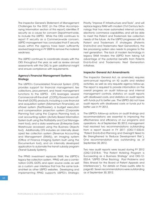 USPTO Performance and Accountability Report - U.S. Patent and ...