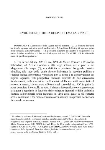 Evoluzione storica del problema lagunare - Istituto Veneto di ...