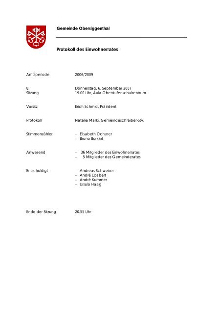 Protokoll 2007-09-06 - Gemeinde Obersiggenthal