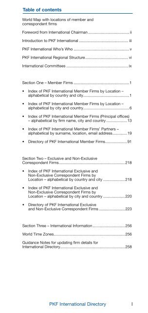 Table of contents PKF International Directory I