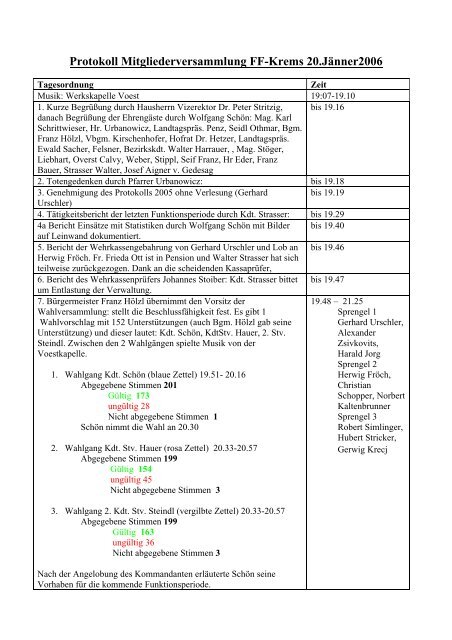 Protokoll Mitgliederversammlung FF-Krems 20.Jänner2006