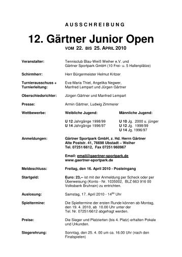 12. Gärtner Junior Open - Badischer Tennisverband