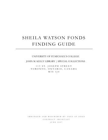 sheila watson fonds finding guide - St. Michael's College - University ...