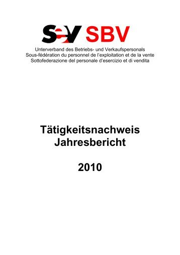 Tätigkeitsnachweis Jahresbericht 2010 - SBV