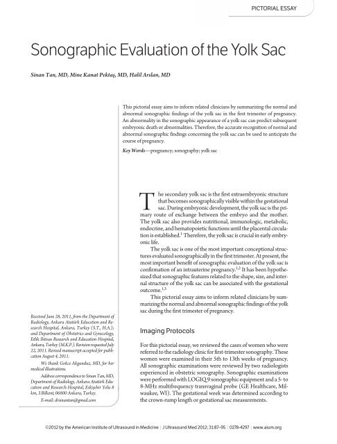 Sonographic Evaluation of the Yolk Sac - Journal of Ultrasound in ...