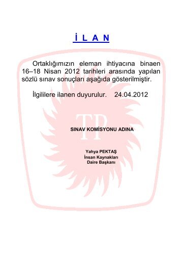 İ L A N - TPAO