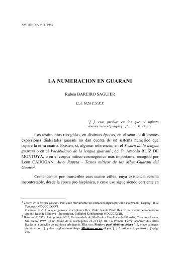 LA NUMERACION EN GUARANI - celia - CNRS