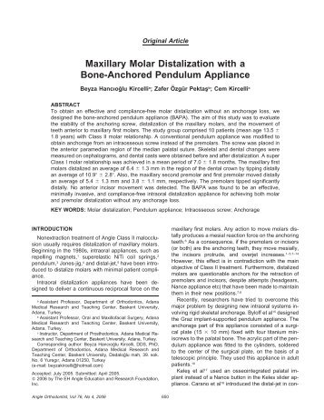 Maxillary Molar Distalization with a Bone-Anchored Pendulum ...