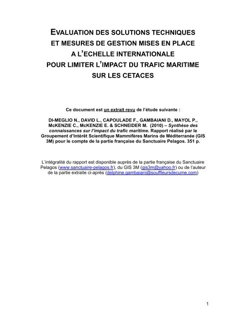 Evaluation des solutions techniques et mesures de gestion - IWC ...