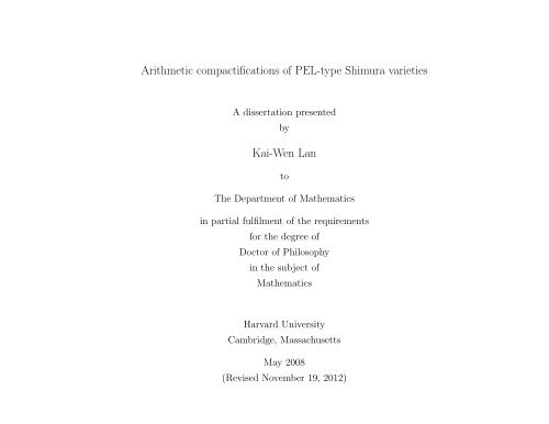 Arithmetic compactifications of PEL-type Shimura varieties Kai-Wen ...