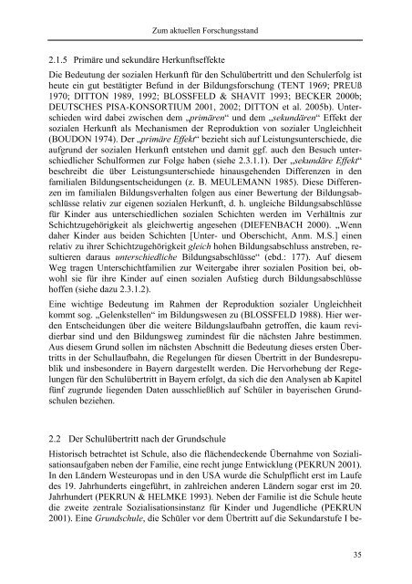 Primäre Und Sekundäre Effekte Der Sozialen Herkunft 2.1.5 Primäre und sekundäre Herkunftseffekte Die Bedeutung der